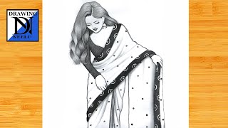 How to draw a traditional Girl with beautiful saree  Pencil Sketch for beginners  girl drawing [upl. by Nolyad]