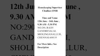 Housekeeping Supervisor Citadines OMR [upl. by Nitin855]