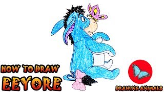 How To Draw Eeyore from Winnie the Pooh  Drawing Animals [upl. by Eizzik]