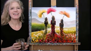 Learn How to Paint FANTASY FLOWER FIELD with Acrylic  Paint and Sip at Home  Step by Step Tutorial [upl. by Corenda]