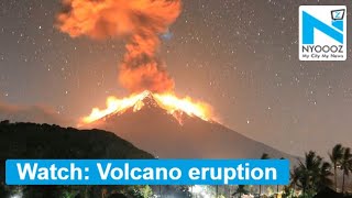 Balis Mount Agung volcano erupts flights cancelled [upl. by Ecirtak]