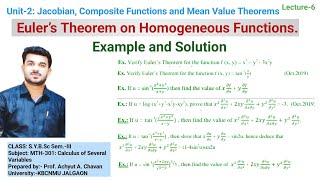 Euler’s Theorem on Homogeneous Functions  Examples and Solution SYBSc KBCNMU JALGAON [upl. by Janiuszck]