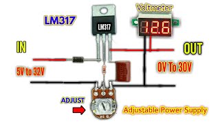 LM317 Voltage regulator circuit 0V to 30V with Voltmeter [upl. by Hermosa]