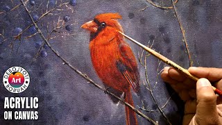 HOW TO PAINT A RED BIRD IN ACRYLIC ON CANVAS  THE NORTHERN CARDINAL PAINTING BY DEBOJYOTI BORUAH [upl. by Raleigh]