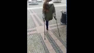 amputee onelegged walking on crutches [upl. by Ylrebme]