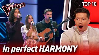 Perfectly HARMONIZED Blind Auditions on The Voice  Top 10 [upl. by Gibbie]