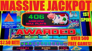 First Spin UNICOW Over 500 FREE GAMES Massive Jackpot Handpay [upl. by Alegnatal]