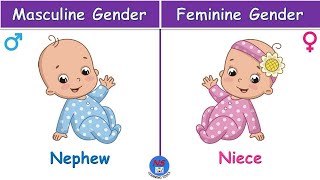 Masculine and Feminine Gender  Learn Gender Nouns for Kids  English Grammar  Gender with pictures [upl. by Trevethick]