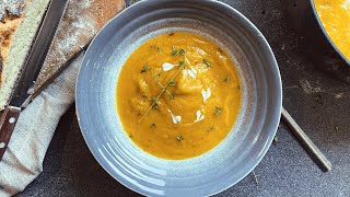 Fettfreie ButternutKürbissuppe mit frischgebackenem Dinkelbrot  Vegan amp Gesund [upl. by Ramraj]