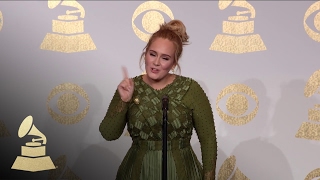 Adele in TV Radio Room After Winning Album Record and Song of the Year  59th GRAMMYs [upl. by Zednanref]