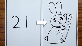 How to draw Rabbit from 21  how to draw rabbit from number 🐇 NumberDrawing [upl. by Altheta]