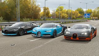 Forza Horizon 4 Drag race Bugatti Divo vs Chiron vs Veyron SS [upl. by Nairadal]