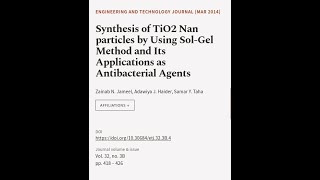 Synthesis of TiO2 Nan particles by Using SolGel Method and Its Applications as Antib  RTCLTV [upl. by Kermy]