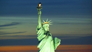 Statue of Liberty in New York City American Freedom Aerial Night Video of Liberty Island [upl. by Eissirk]