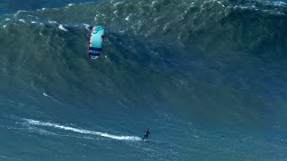 BIGGEST Wave Kite Surfed by Nuno Figueiredo at Nazare  Hard Rock version [upl. by Elreath]