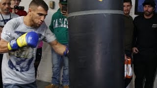 Vasyl Lomachenko hitting the heavy bag with technique and angles for Rigondeaux [upl. by Narut257]