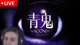 LIVE getting scared by funny blue man game Ao Oni [upl. by Kensell]