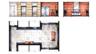 Hand Rendering Plan and Elevation of Lobby 210223 Full [upl. by Aisatsana]