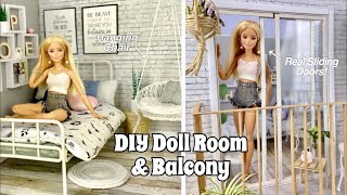 DIY Barbie Doll Room amp Balcony Real Sliding Doors  Hanging Doll Chair [upl. by Niabi]