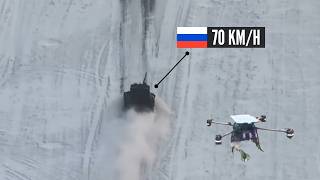 Russian tank reaches top speed to evade an FPV drone but the drone is much faster [upl. by Lain]