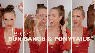 HOW TO CLIP IN BUN BANGS AND PONYTAILS  Luxy Hair Review amp Tutorial [upl. by Kirat]