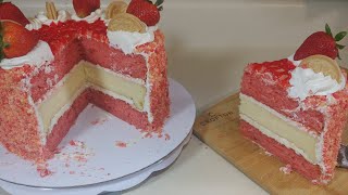 Making the Strawberry Cheesecake Crunch Cake [upl. by Elleinwad]