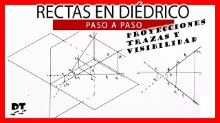 🏆 Sistema Diédrico rectas 🔥 RECTAS en DIÉDRICO  Proyecciones trazas y visibilidad [upl. by Ariday702]