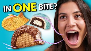 Eat In One Bite Challenge  Dessert Edition  People Vs Food [upl. by Birecree]