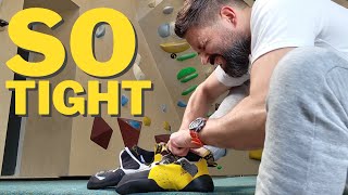 Complete Beginner Tries Aggressive Tight Pro Climbing Shoes [upl. by Flo691]