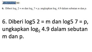 Latihan Intensif 43 No 6  Bab 4 Indeks Surd dan Logaritma  43 Hukum Logaritma  Add Maths [upl. by Magnus]