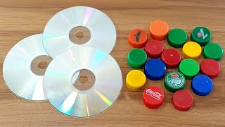 AMAZING CRAFTING OUT OF OLD CD DISC amp PLASTIC BOTTLE CAPS  AWESOME DECORATION IDEA 2020 [upl. by Einhpad]