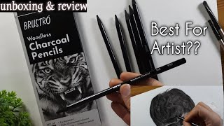 Brustro Woodless Charcoal Pencils Unboxing amp Review [upl. by Adrea]