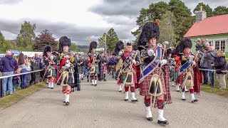 Massed pipes amp drums parade to the 2018 Braemar Gathering Royal Highland Games in Scotland 4K [upl. by Mcgannon]