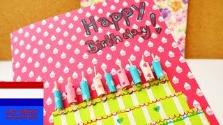 Happy Birthday DIY zelf verjaardagskaart maken  leuke kaart van bont papier  taart met kaarsjes [upl. by Payson]