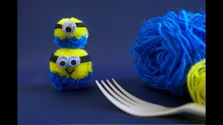 How to Make Fork Pom Poms DIY wool PomPom Minion tutorial DIY pom pom using fork [upl. by Atsirak483]