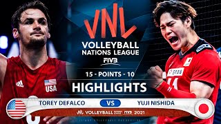 Usa vs Japan  VNL 2021  Highlights  Torey Defalco vs Yuji Nishida [upl. by Ynaittirb]