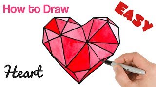 How to Draw Crystal Heart Watercolor Easy  Valentines Day Drawings [upl. by Neeoma]