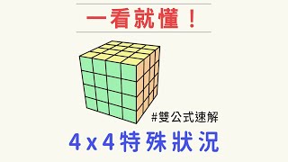 【特殊狀況】 4x4魔術方塊復原6：雙公式基本解速解法  最簡單的四階魔方解法教學 [upl. by Hannon553]