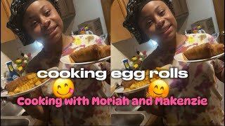 Cooking with Moriah and Makenzie First time making cheeseburger egg rolls 🍔 [upl. by Anilehcim662]