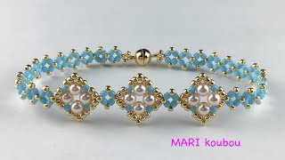 ①パールと丸小ビーズのブレスレットBracelet with pearls and seed beads [upl. by Llenoil]