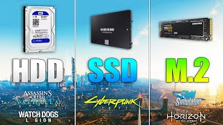 M2 NVME vs SSD SATA vs HDD  Loading Times in Games [upl. by Aidam946]