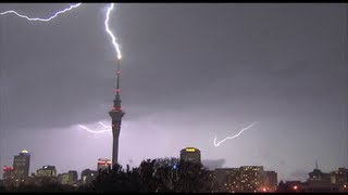 Incredible video massive lightning strike on Aucklands Skytower [upl. by Jerry3]