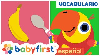 Primeras palabras para niños  Larry el loro en Español  Vocabulario  Juegos y Frutas  BabyFirst [upl. by Alex]