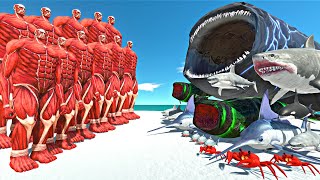 Sea Monsters Fights Colossal Titan Team  Animal Revolt Battle Simulator [upl. by Airetnohs351]