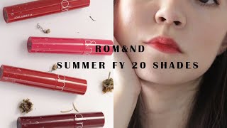 ENG Swatch amp Review Romand Juicy Lasting Tint New 2020 Shades 14  17 [upl. by Kablesh]