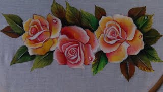 Fabric painting Painting Fabric Painting roses on dresses [upl. by Eniwtna]