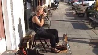 Gussow oneman Mississippi blues band busking 2009 [upl. by Olgnaed]