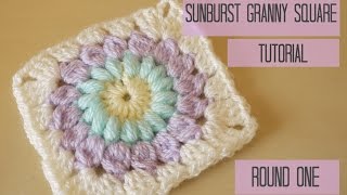 CROCHET Sunburst granny square tutorial ROUND ONE  Bella Coco [upl. by Nolyak]