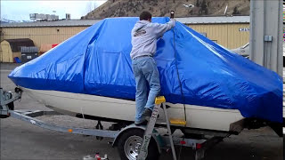 How to DIY shrink wrap a boat Shrink wrapping for winter boat protection [upl. by Alverta397]