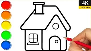 easy house drawing  how to draw a house easy for kids 🏡🌈 [upl. by Teece108]